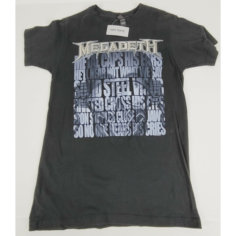 Megadeth T-Shirt Mens Small Black Slim Fit The Skull Beneath The Skin Lyrics Tee